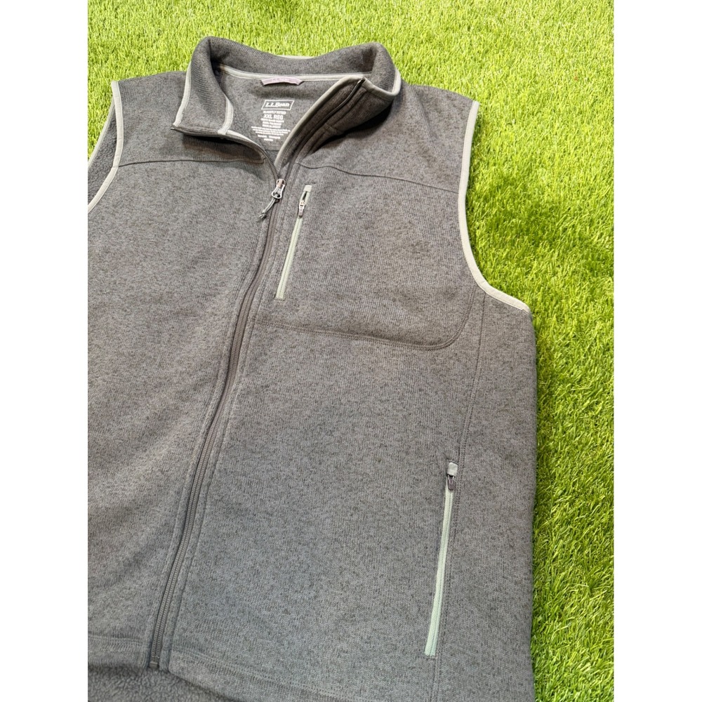 LL Bean Men XXL Olive Green Sweater Fleece Vest Full Zip Slightly Fitted 505974